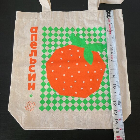 Gucha Gucha Orange Apelsin Tote Heavyweight Cotton Hand Screen Printed New - Picture 8 of 8